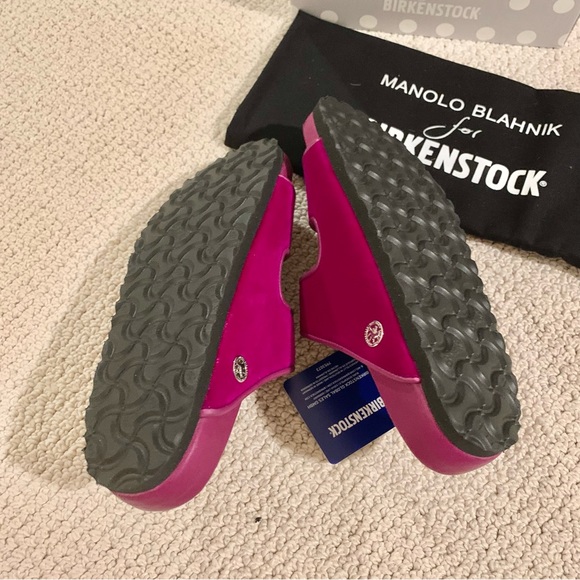 Fuchsia Pink Purple Arizona Crystal Buckle Velvet 2-Band Sandals - Picture 12 of 13